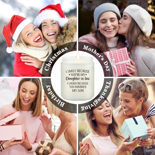 Maybeone Mothers Day Gifts for Daughter in Law - Daughter in Law Gifts for Christmas Birthday Wedding from Mother in Law - I Smile Because You are My Daughter-in-Law - Lavender Scented Candle