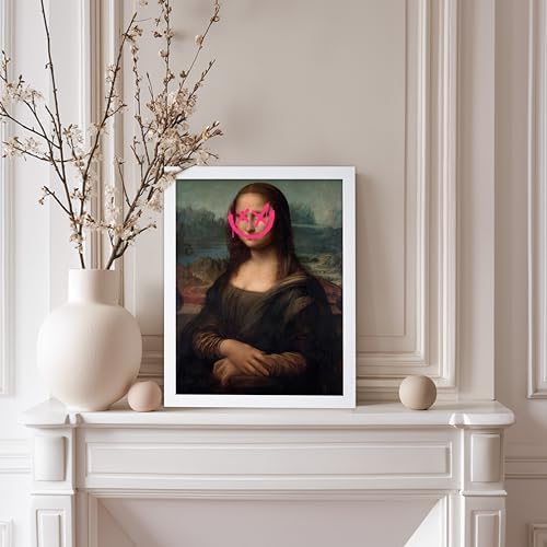 Poster Master Mona Lisa Painting Poster Altered & Pop Art - Defaced Art - Gift for Men & Women - Minimal Decor for Office, Bedroom or Living Room, 11x14 White Framed