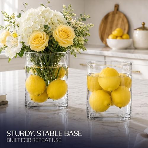 Royal Imports Glass Cylinder Flower Vase 8" Tall, 6" Opening, Clear | Cylinder Vases for Centerpieces for Tables, Floating & Votive Candle Holders Wedding Decor, Storage, Home & Event Decorations