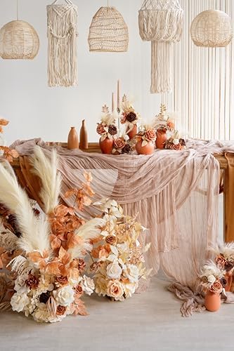 Ling's Moment Nude Gauze Cheesecloth Table Runner, 14FT (168 Inch)