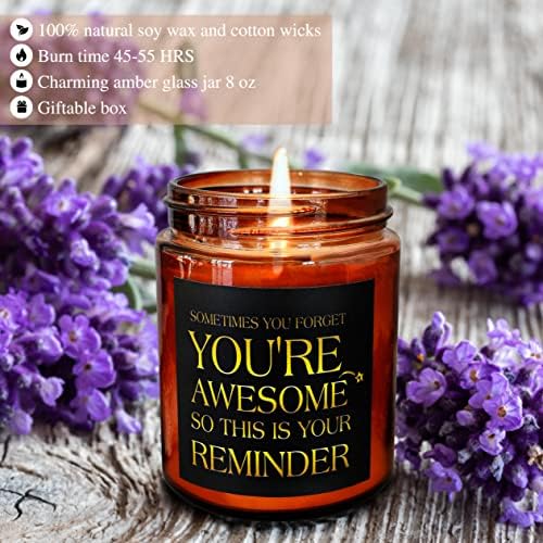 Birthday Gifts for Women Men - You're Awesome Candle - Stress Relief, Thank You, Inspirational Gift for Her Wife Girlfriend Sister Bestie - Relaxing Lavender Vanilla Scented Candle for Home