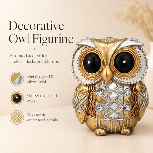 Gold Owl Statue Small Figurine Shelf Decor