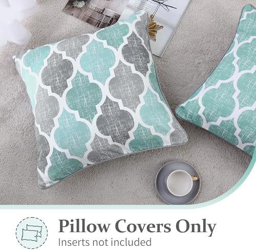 Beauoop Throw Pillow Covers 20x20 for Couch Sofa Moroccan Aqua Gray 2 Sets