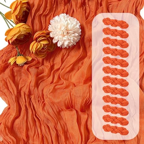 12 Pack Orange Cheesecloth Table Runner 17 x 108 Inch Gauze TableRunner Fabric Semi Sheer Cheese Cloth Table Runner Bulk for Rustic Romantic Wedding Baby Shower Table Decoration