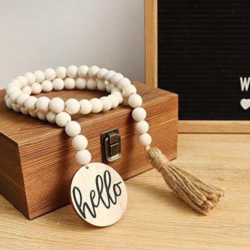 Meplait Hello Wooden Bead Garland, 38in Decorative Beads Home Decor