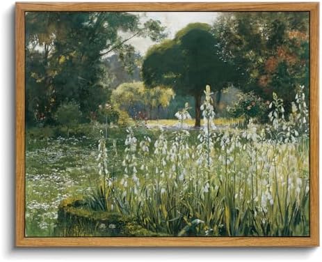 OIQArtOIQ Vintage Framed Wall Art Garden Landscape Canvas Art Prints Rustic Farmhouse Scenery Pictures Wall Decor Modern Cottagecore Paintings Artwork For Bedroom Bathroom Office Living Room