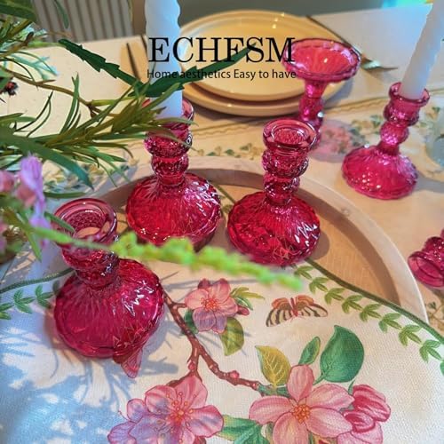 Glass Candlestick Holder,Striped Taper Candle Holders,Set of 6 Candle Stand for Table Centerpieces, Home Decor,Weddings,Festival and Parties (GCH002-Purple Dimond)