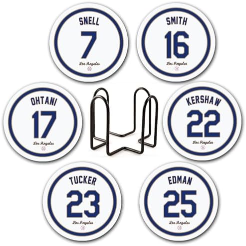 Dodger Coasters for Drinks, Los Angles LA Ceramic Coasters Set of 6, Dodger Gifts for Men Women Home Decor