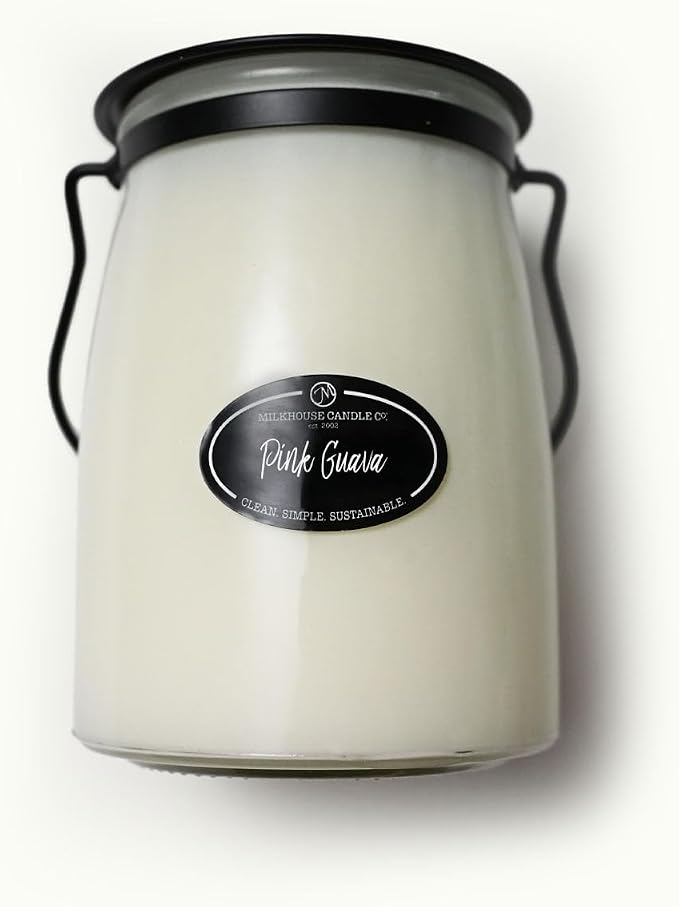 Milkhouse Pink Guava Scented Soy Candle, 22 oz Butter Jar, 120+ Hr Burn