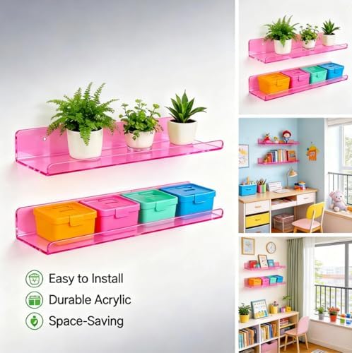 ROYALITA 2-Pack Acrylic Shelves Wall Mounted, 17 Inch Display Shelves