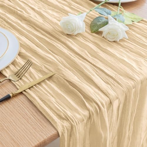 Asee'm Sand Cheesecloth Table Runner 10FT Summer Boho Gauze Sheer Rustic
