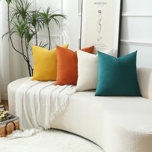 Stellhome Pack of 2, Velvet Pillow Covers Square Decorative Cushion Covers for Bed Couch Sofa Bench, 24x24 Inch/60x60 cm, Teal