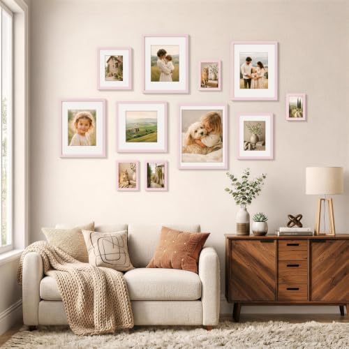 Vittanly 8x10 Picture Frames Set of 5, Wall or Tabletop Display, Pale Pink