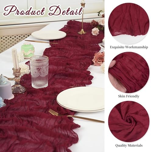 10 Pack Cheesecloth Table Runner 17 x 108 Inch, Burgundy