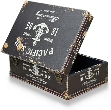 Treasure Box Vintage Wooden + PU Leather Decorative Trinket Jewelry Box Memento Case Box Keepsake Box Gifts For Kids Girls Women Gifts Home Decor (Pacific Soul 1895)
