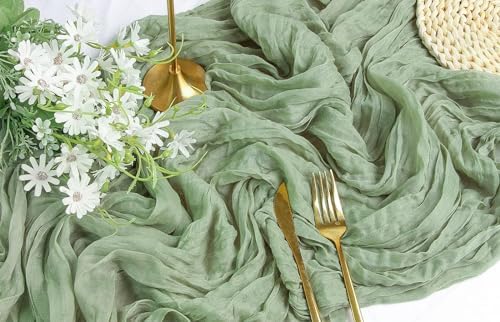 FEXIA 6Pcs Sage Green Cheesecloth Table Runner for Baby Shower Decoration