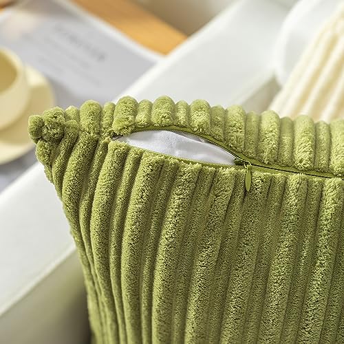 Kevin Textile Striped Corduroy 18”x18” Pillow Covers 2 Pack, Green