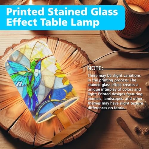Hummingbird Table Lamp LED 3-Color Pressed Bedside, Hummingbird Shade Lamp with Wood Base for Bedroom Living Room Desk Office TL01