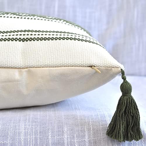 16x16 inch Boho Pillow Covers Indoor/Outdoor Olive Green - Set of 2 / Decorative Checkered Geometric Cushion Covers/Farmhouse Designer Woven Pillowcases/Modern Accent Cushion Covers