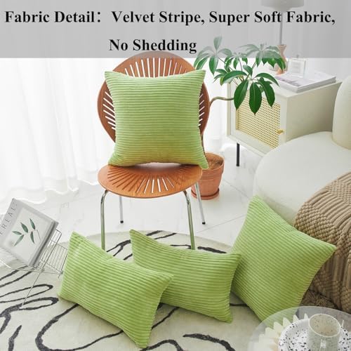Home Brilliant Pillow Covers 16x16 Striped Velvet Cushion Covers for Chair Couch Decor Set of 2 Decorative Pillowcase Sage, 40cm, 16 x 16 Inch, Apple Green
