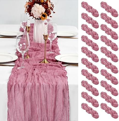 20 Pack Dusty Rose Table Runner 10Ft Cheesecloth Table Runner Boho Gauze Cheese Cloth Table Runners Romantic Long Sheer Fabric Table Runners for Wedding Party Bridal Shower