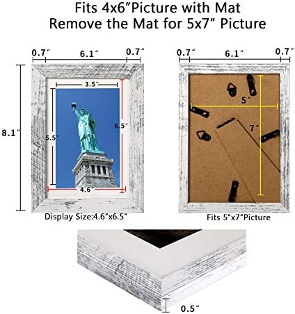 BAIJIALI 5x7 Picture Frame Distressed White Wood Pattern Set of 4,Display Pictures 4x6 with Mat or 5x7 Without Mat, Horizontal and Vertical Formats for Wall and Table Mounting