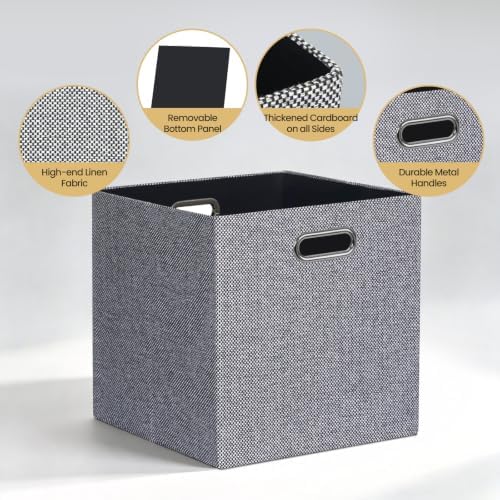 Posprica Fabric Storage Cubes, 13x13 Collapsible Storage Bins with Dual Handles, Foldable Storage Boxes Basket for Closet Shelf Cabinet Bookcase Organization, Set of 4, Houndstooth