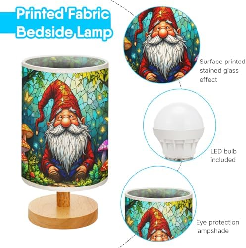 Gnome Table Lamp LED 3-Color Pressed Bedside, Gnome Shade Lamp with Wood Base for Bedroom Living Room Desk Office TL01