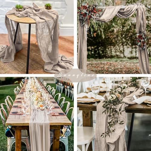 6 Pcs Cheesecloth Table Runner 10FT Rose Brown Runner for Tables Gauze Fabric 35 x 120 Inches Long Boho Table Runner Decor Rustic Sheer Runner for Wedding Birthday Bridal Shower Party (Rose Brown)