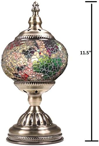 SILVERFEVER Handcrafted Mosaic Turkish Lamp Moroccan Glass Table Desk Bedside Light Bronze Base with E12 Bulb (Olive Greens)
