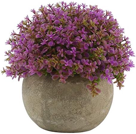 Ogrmar Mini Plastic Faux Plants in Pot/Small Topiary Shrubs Purple