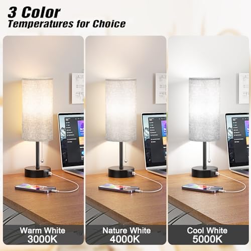 Grey Bedside Lamp for Bedroom Nightstand - Small Table Lamp Set of 2