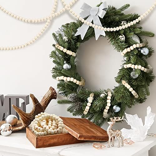 WILLBOND 3 Pcs 29.5 Ft Wooden Bead Garland Christmas Tree, Beige