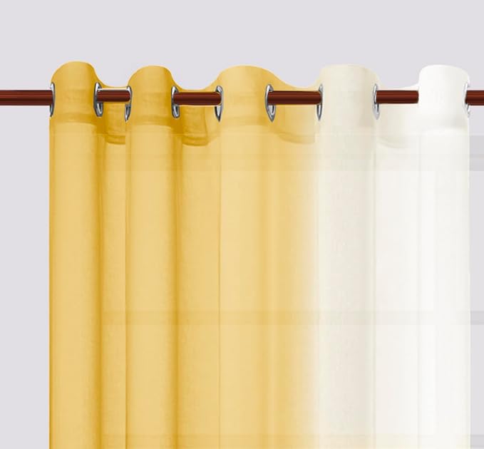 DWCN Ombre Sheer Curtains - 63 inches Faux Linen Semi Voile Gradient Light-Filtering Bedroom and Living Room Curtains, Set of 2 Grommet Top Window Drape Panels, 60 x 63 Inch Length, Mustard Yellow