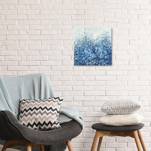 TAR TAR STUDIO Abstract Blue Flower Canvas Wall Art, 12" Lx12 W | Unframed Print, Modern Botanical Painting, Decor for Bedroom Living Room Office, Minimalist Floral Artwork