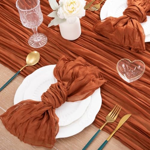 Terracotta Cheesecloth Table Runner 10ft Boho Burnt Orange Fall Decor
