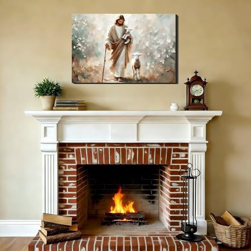 RIBNTAK Jesus and Sheep Large Christian Wall Art 24x36, Cozy Religion Canvas Prints Picture Posters for Bedroom Wall Decor Artwork Painting for Living Room,Bathroom, Office