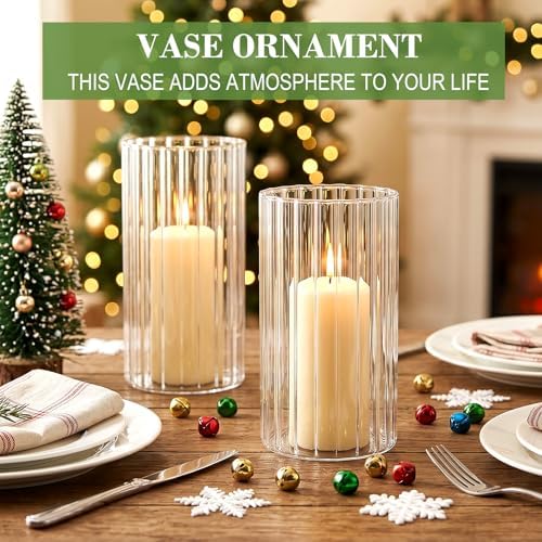 12 pcs Ribbed Glass Cylinder,6 inch Flower Vases for Centerpieces | Clear Glass Candle Cylinders, Flower Vase & Floating Candle Holder, Wedding Decorations, Dining Table & Home Décor Gift