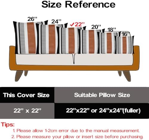22x22 Boho Striped Pillow Cover with Faux Leather Accent, Black, 2 PC