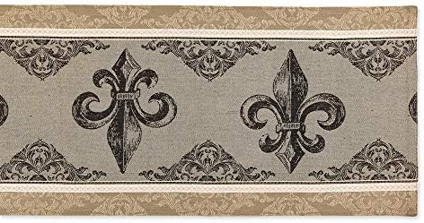 DII French Style Tabletop Kitchen Collection, Table Runner, 14x72, Fleur de Lis Stripe