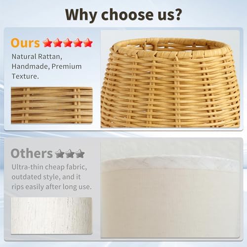 Boho Rattan Rechargeable Cordless Table Lamp, Touch Dimmable Battery Operated Table Light, for Patio Restaurant Kitchen Dining Room (Rattan Lampshade)