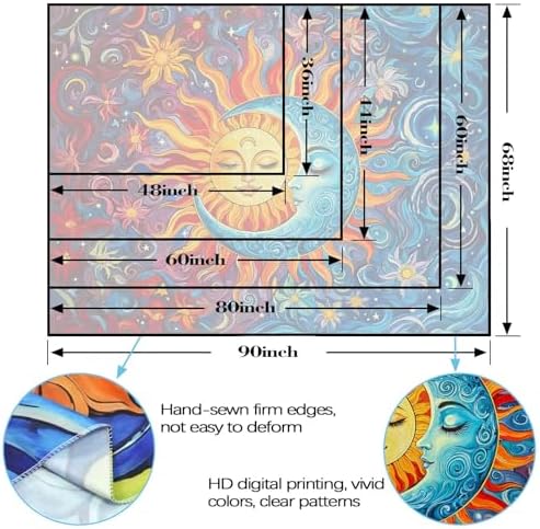 Accnicc Sun and Moon Tapestry Boho Hippie Orange Red Blue Floral Tapestry for Bedroom Aesthetic Abstract Plant Flowers Stars Small Tapestries Wall Hanging for Living Room Dorm 48 x 36 Inch