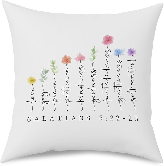 Fokongna Bible Verse Pillowcase 5:22-23 The Fruit Christian Faith Decor Script 18 x 18 Inch Throw Pillow Covers for Bedroom Living Room Couch Bed Sofa, Floral Decor Pillowcase