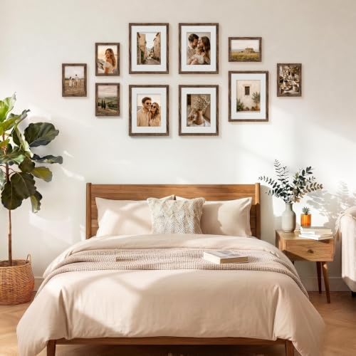 Vittanly 5x7 Picture Frames Set of 5, Wall Mount or Tabletop Display, Brown