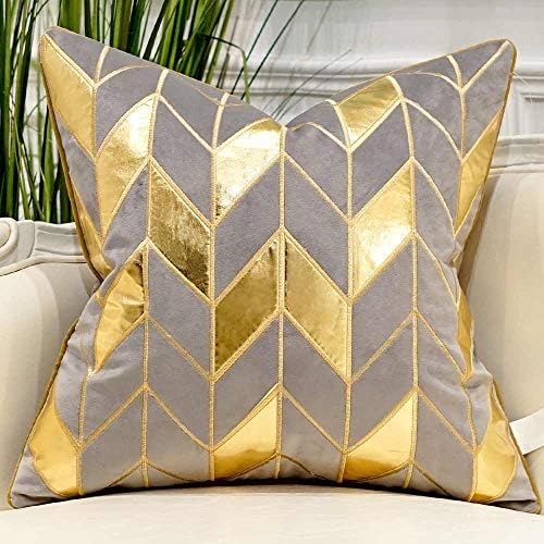Avigers Throw Pillow Cover 20 x 20 Inch, Grey Gold, Velvet, Hidden Zipper