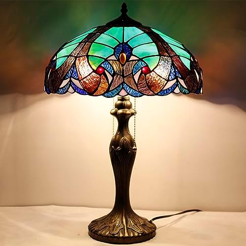 WERFACTORY Tiffany Style Lamp Green Stained Glass Bedside Table Lamp 24"