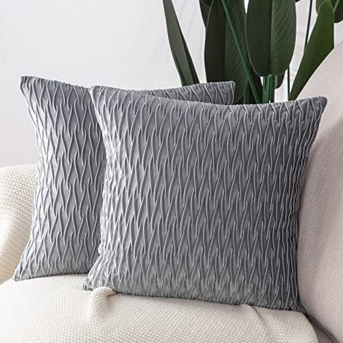 MADIZZ Set of 2 Super Soft Velvet Decorative Throw Pillow Covers 24x24 inch Light Grey Square with Texture Luxury Style Cushion Case European Pillow Shell for Sofa Bedroom