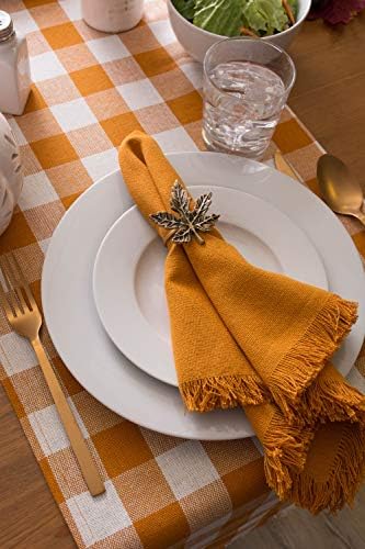 DII Fringed Check Tabletop, Table Runner, 14x108, Pumpkin Spice