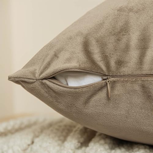 16x16 Velvet Throw Pillow Covers Set of 2 for Couch Sofa Bed,Stone