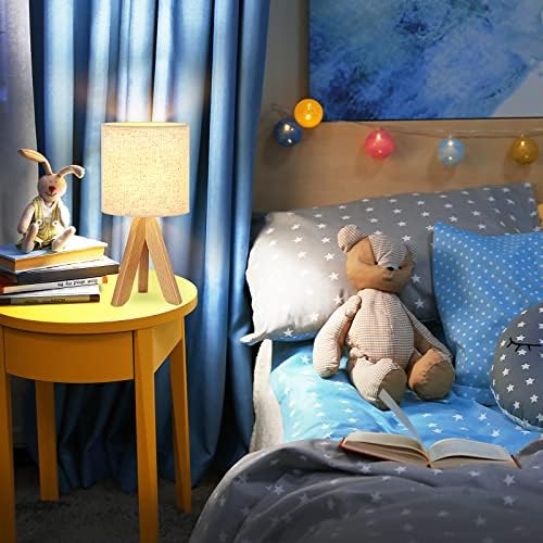 BTY Small Table Lamp Cute Kids Desk Lamp Nightstand Bedside Lamp with Fabric Shade for Children Room Study Room Bedroom Home Office(Linen)